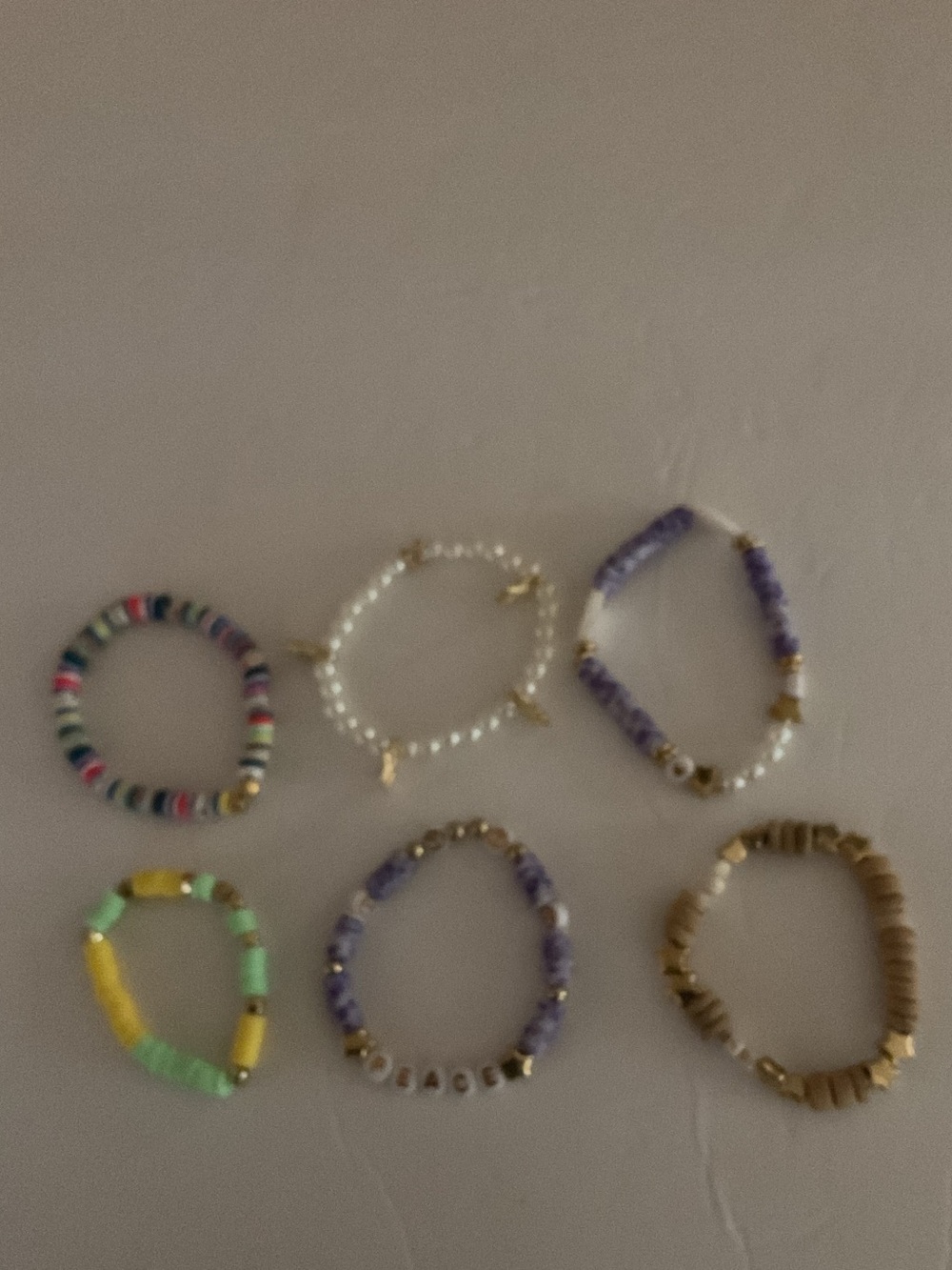 Handmade Colorful Beaded Bracelet Set 6 Purple, Green, White, Multicolor, Brown